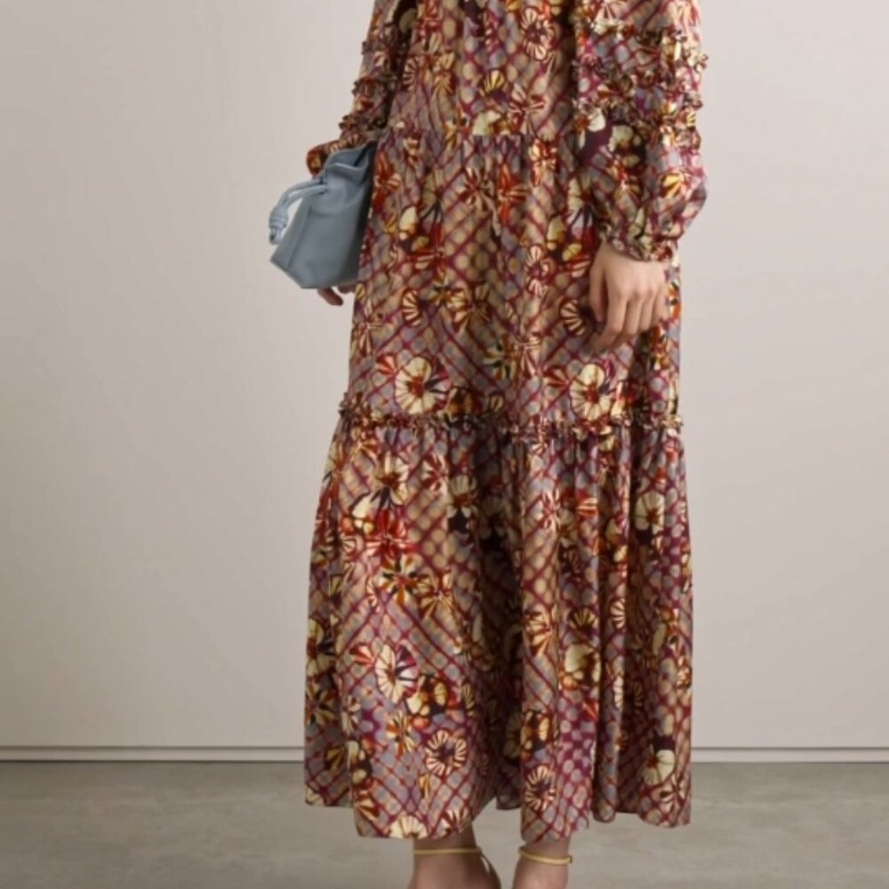 NWOT ULLA JOHNSON Anastasia Silk Twill Midi Gown Dress in Pansy XS $950 - Picture 10 of 16